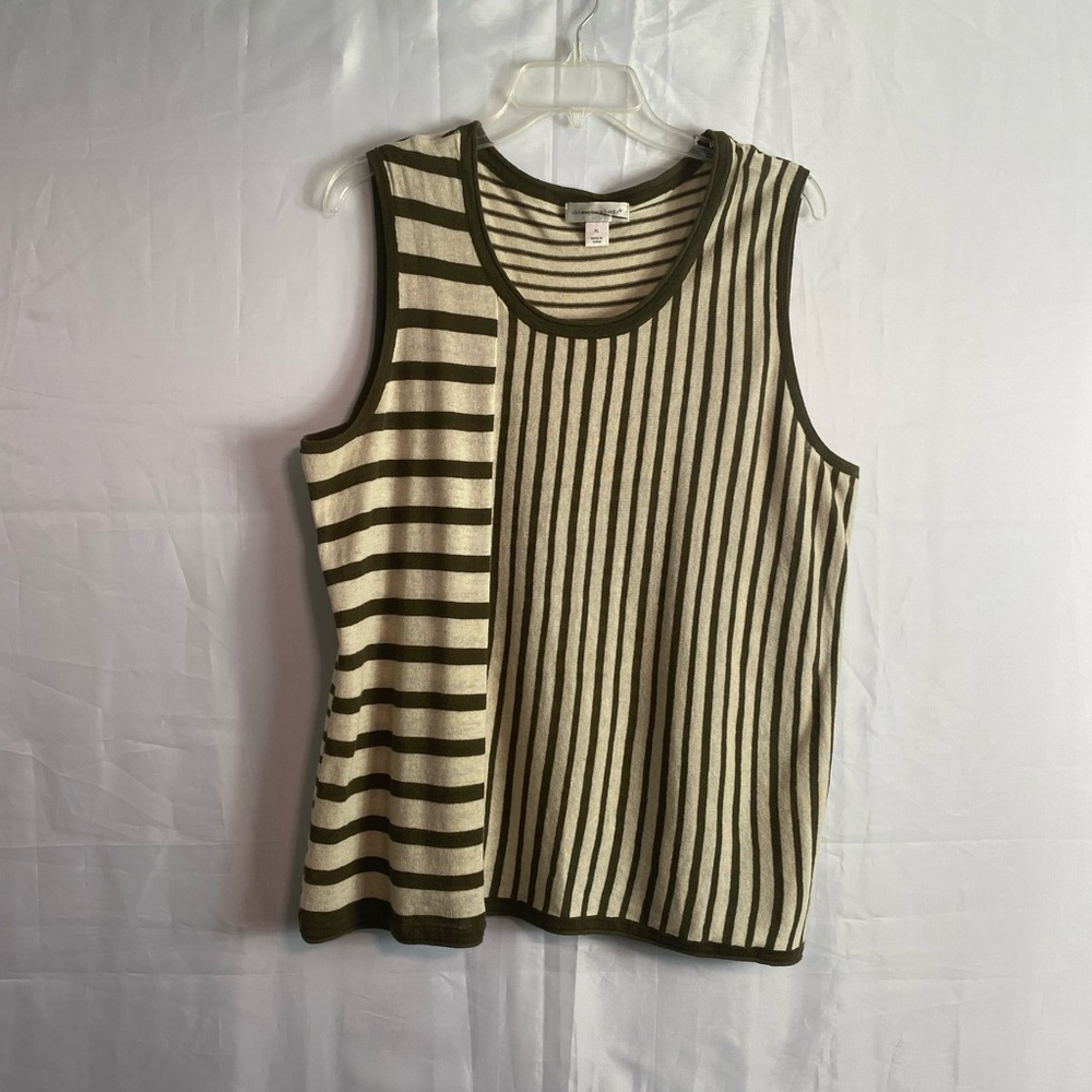 Striped Sleeveless Knit Top in Olive & Cream